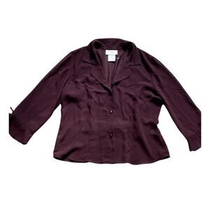 Vintage 90s Sheer Slinky Burgundy Blouse 12 Silky Model Off Duty Fairy Grunge